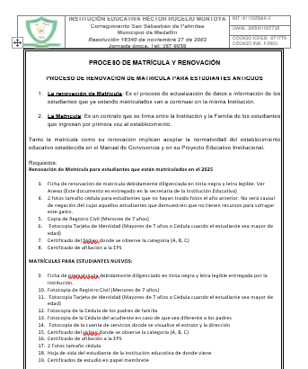 Requisitos:
Renovación de Matrícula para estudiantes